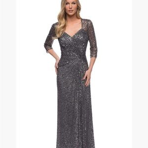 La Femme - 27930 V-Neck Sequin Embellished Dress